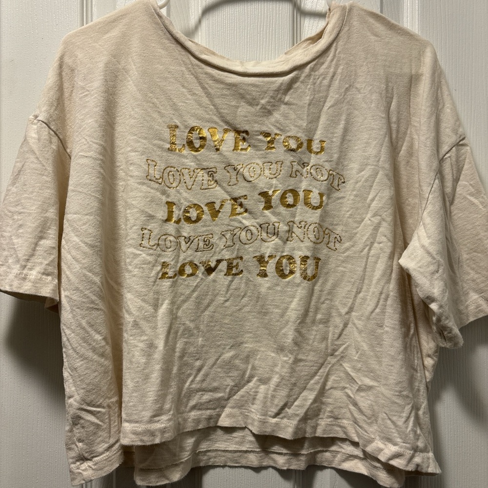 Aerie Cream Crop Top with Gold Text